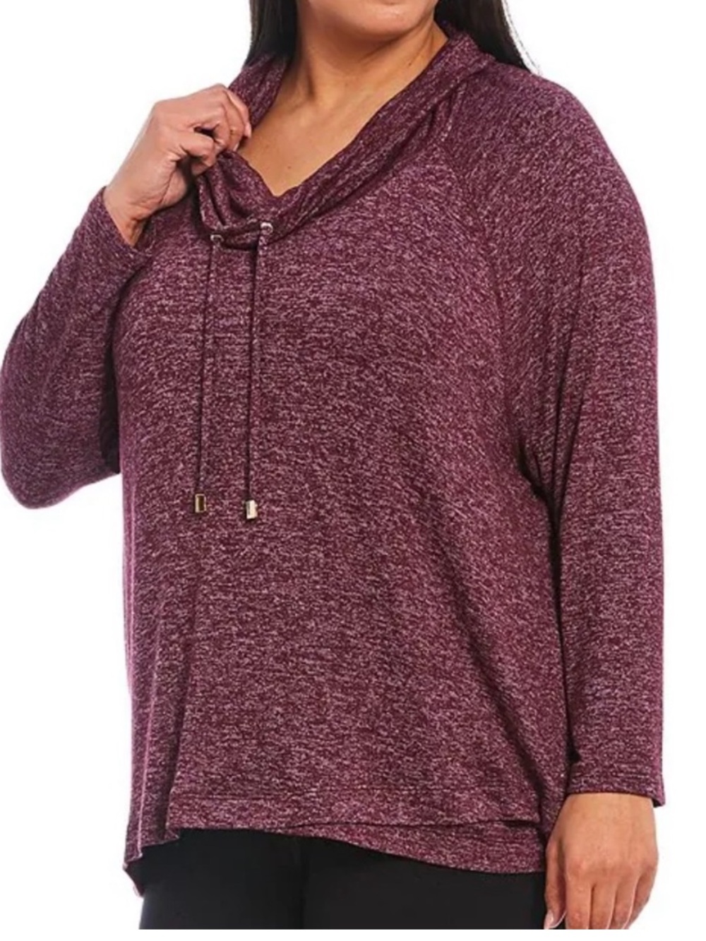 Calvin Klein Performance Heathered Burgundy Cowl-Neck Long Sleeve Pullover